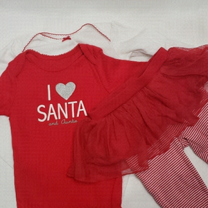 𝅺5/$30 CARTER'S 3pcs Striped Tutu leggings, Santa and Love You Onesies